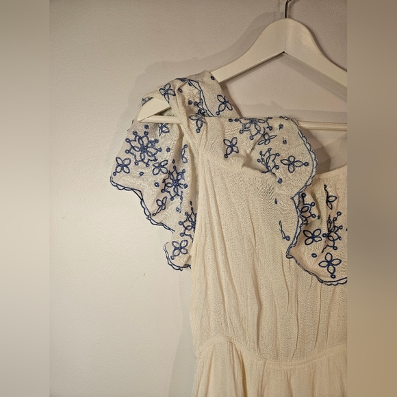 Blue and White Ruffle Embroidered Skater Dress. Brand: Lulus. Size: Small - Picture 4 of 5